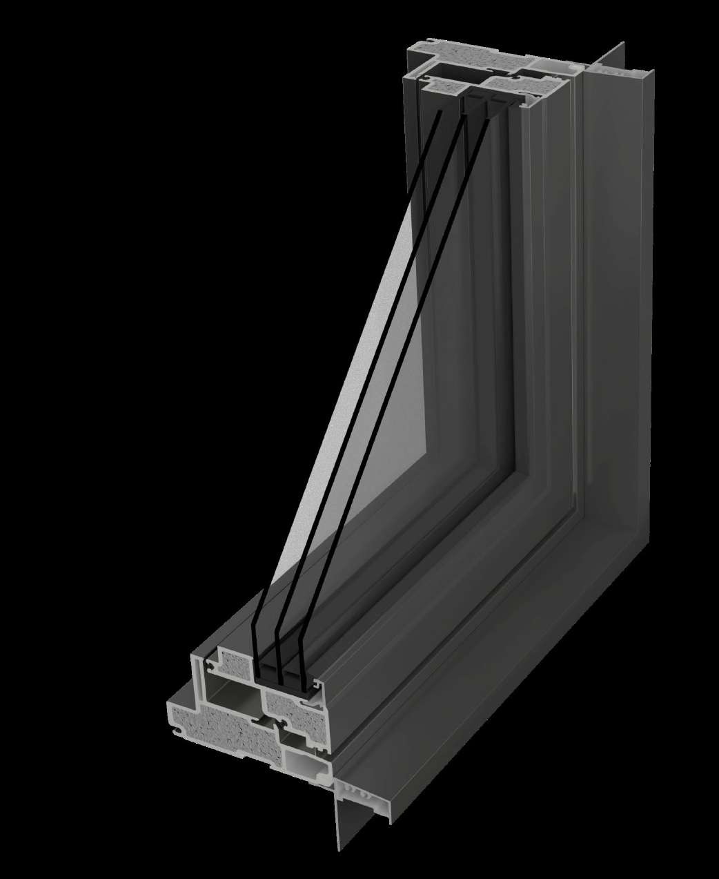 Cross-section of Delta fiberglass triple-pane window frame